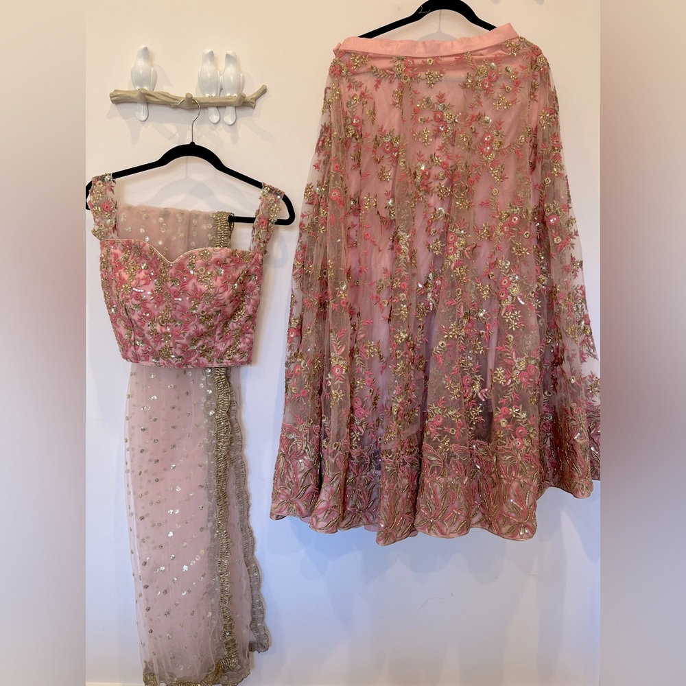 Elegant Pink and Gold Embroidered Lehenga